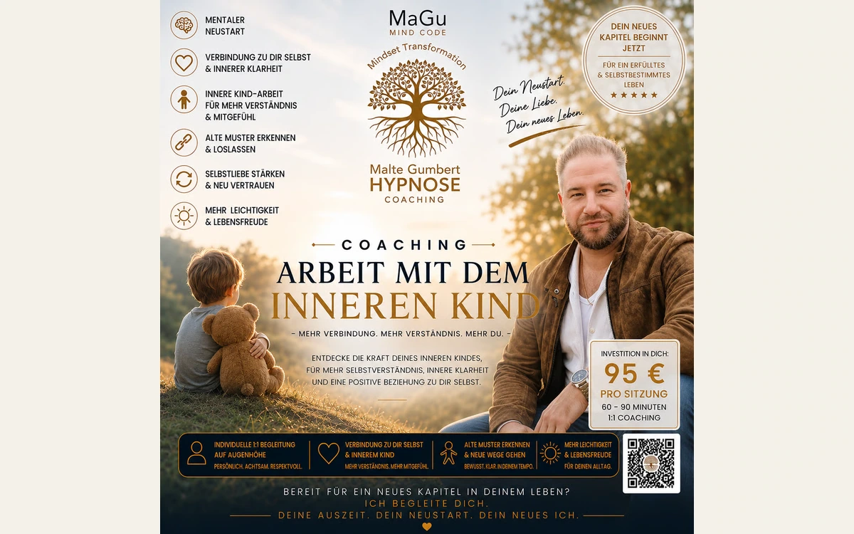 Gestaltete Payhip-Angebotsgrafik zur Arbeit mit dem inneren Kind mit Malte Gumbert