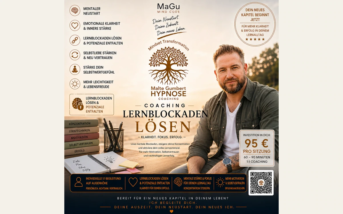 Gestaltete Payhip-Angebotsgrafik zum Coaching bei Lernblockaden mit Malte Gumbert