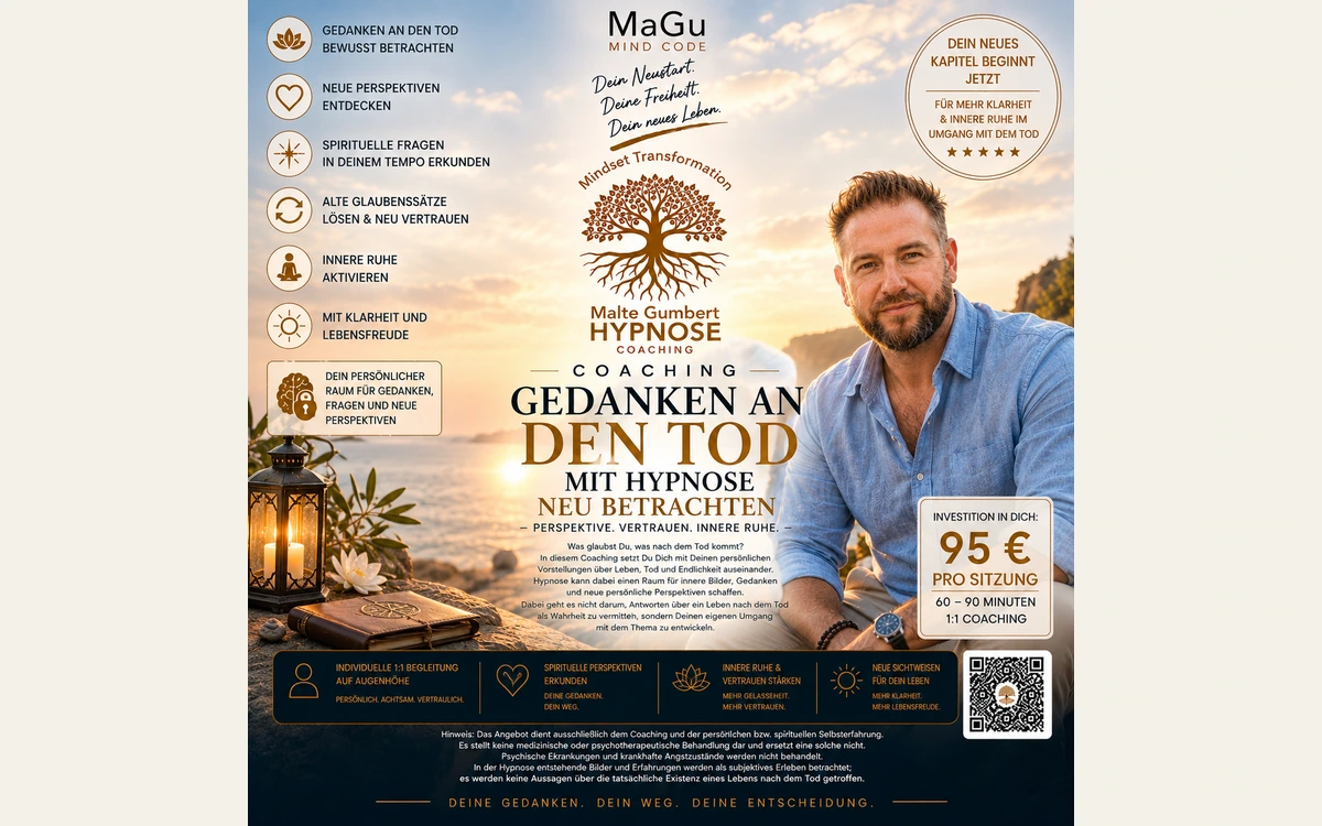 Gestaltete Payhip-Angebotsgrafik zum Coaching über Gedanken an Tod und Endlichkeit mit Malte Gumbert