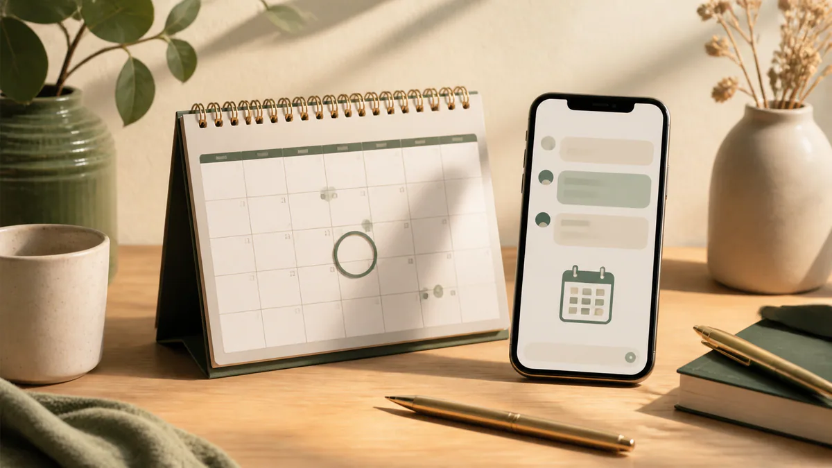 Tischkalender und Smartphone als Stimmungsbild für die persönliche Terminabstimmung