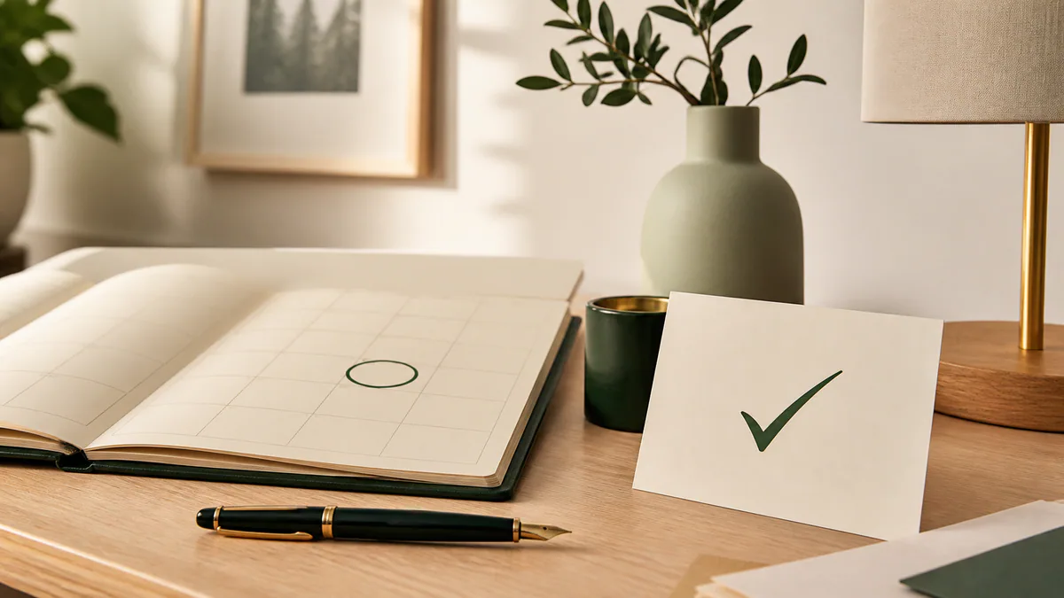 Kalender und Karte mit grünem Haken als Stimmungsbild für einen bestätigten Termin